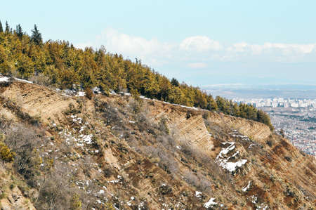 View of the city from the top of the mountain in winter.