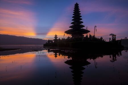 Twilight at Pura Ulun Danu Bratan at Bali, Indonesia.の写真素材