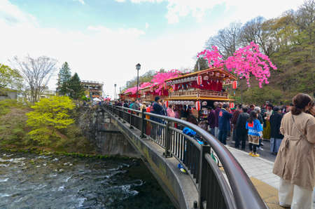 Nikko, Japan - April 16, 2018 : People in Nikko celebrating Yayoi festival to welcome spring season. A traditional event which  began over 1,200 years ago. Japanのeditorial素材