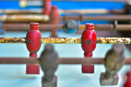 Close up vintage football table game with wooden figures. Selective focusの写真素材