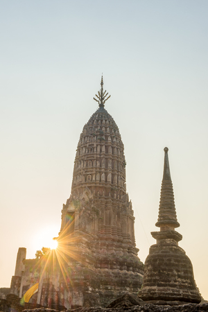 Ancient pagoda at sunset, Ayutthaya, Thailandのeditorial素材