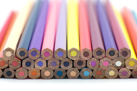 Group of color pencils isolated on white background, Colored pencils can be used as background and...