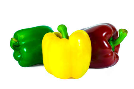 three bell peppers isolated on white background  with clipping pathの写真素材