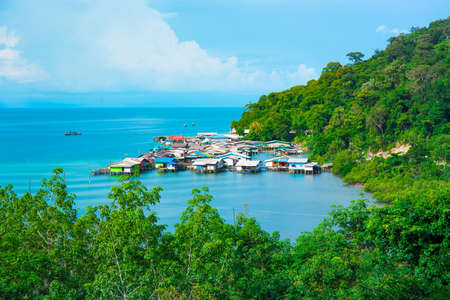 Floating Fisherman Village on the bright sky.の写真素材