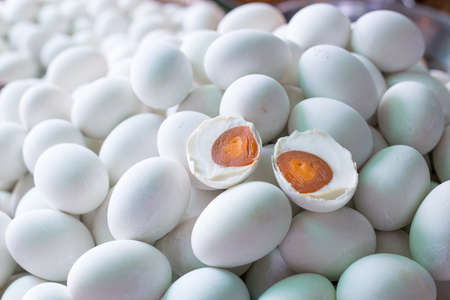 The salted egg on the egg stack in the market.の写真素材