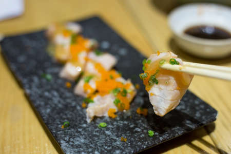 Sushi Salmon celery plate,Soft focusの写真素材