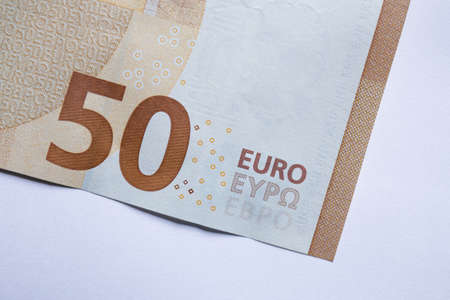 Closeup of the fifty euro banknote,Euro currency moneyの写真素材
