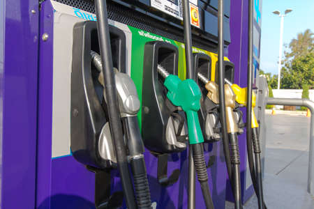 Four petrol pumps.Awaitsのeditorial素材