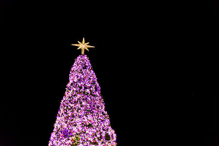 Christmas tree decorated with beautiful lights.