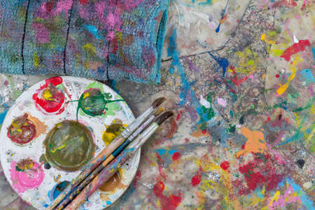 A Paint brushes, paint pans.の写真素材