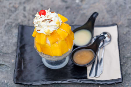 Bingsu mango. fruit ice cream.