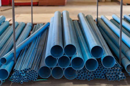 PVC pipe laying on the floor in the warehouse