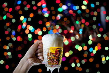 Beer glass bokeh backgroundの写真素材