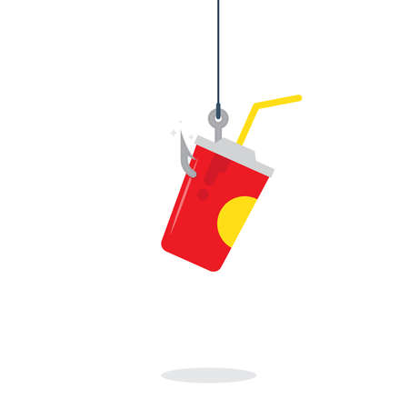 Eating addiction health care concept with a group of hooks using fast food as human baitのイラスト素材