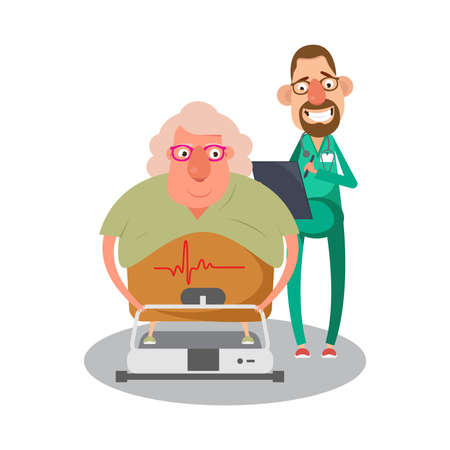 Cardiovascular disease prevention test, heart diagnostic, medical monitor screen, undergo ekg procedure, check up hypertension riskのイラスト素材