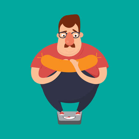 Fat man drinking a jar of sausageのイラスト素材