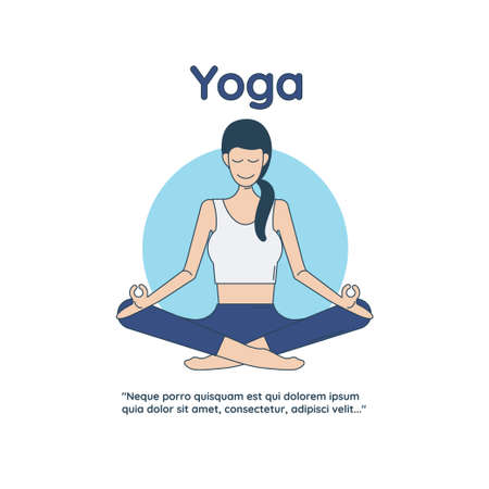 Flat vector women meditates and relaxes. Physical and spiritual therapy concept. Mind body spirit.のイラスト素材