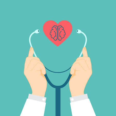 Brain, heart,Detail of a doctor handling his stethoscopeのイラスト素材