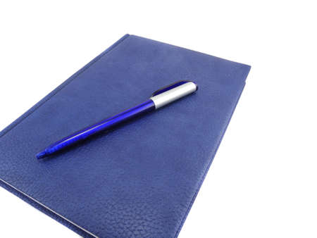 Blue diary with penの写真素材
