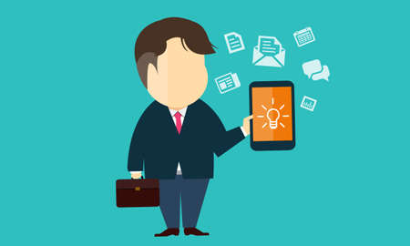 Vector business man using e business on mobileのイラスト素材