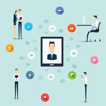 Business working on line network connection on mobileのイラスト素材