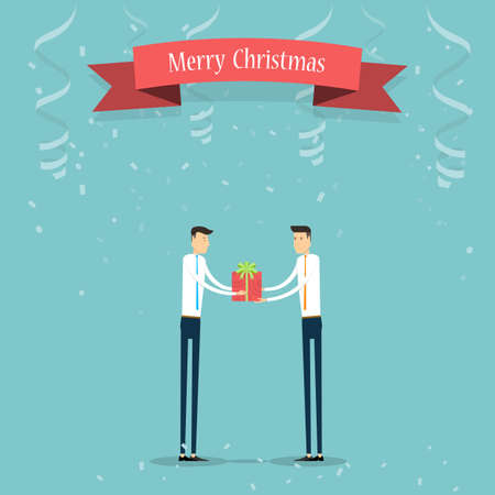 Business people giving Christmas gift to business partnerのイラスト素材