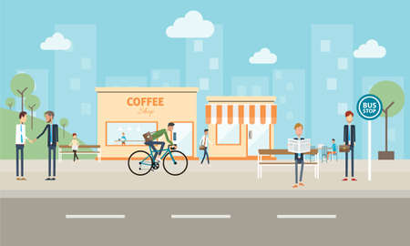 people business on city. and social communication backgroundのイラスト素材