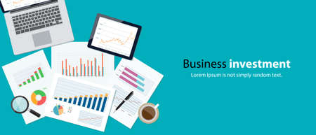 business finance and investment banner and mobile device for business.report paper.graph analyzeのイラスト素材