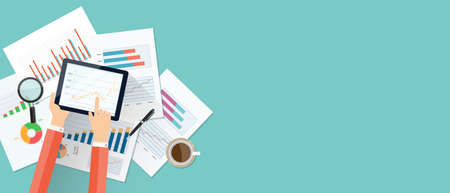 business finance investment banner background .business on mobile device technology.report paper.graph analyzeのイラスト素材