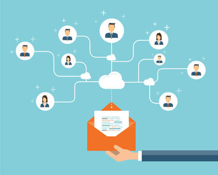 business email marketing connection on people background.social network and business connection