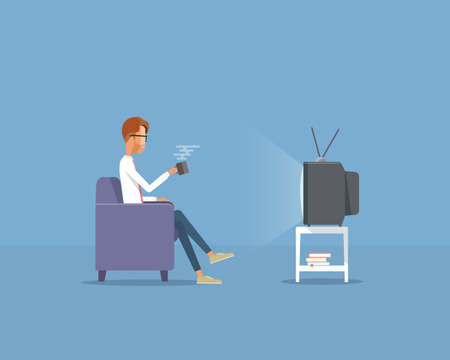 business man watching television conceptのイラスト素材