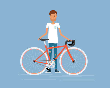 people and bike  .flat cartoon charactoerのイラスト素材