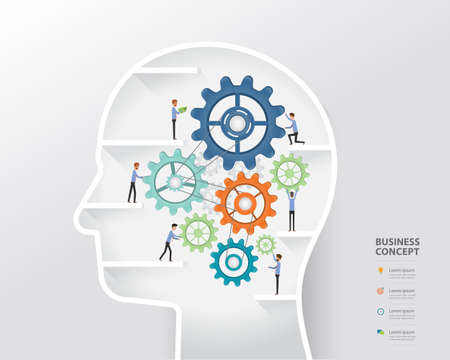 business people process and business creative in human head concept. light bulb in human head