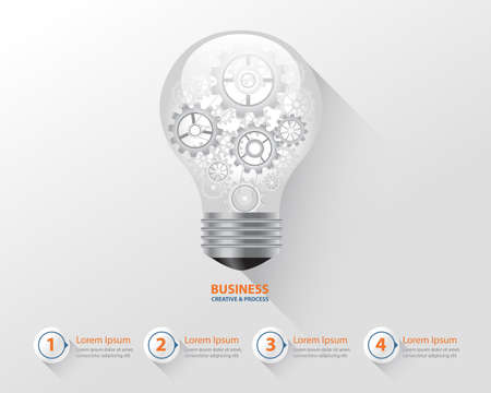 bulb infographic and business creative concept. gear brocess in light bulb.vectorのイラスト素材