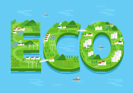 vector eco green city concept. flat design.environment and ecology backgroundのイラスト素材