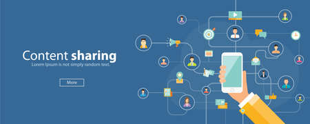 business content sharing on mobile concept.mobile social network connection .web bannerのイラスト素材