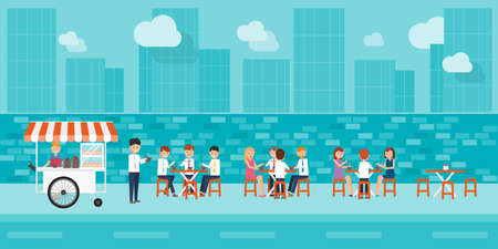 business people eating on lunch break .on street .in city. fast food .vectorのイラスト素材