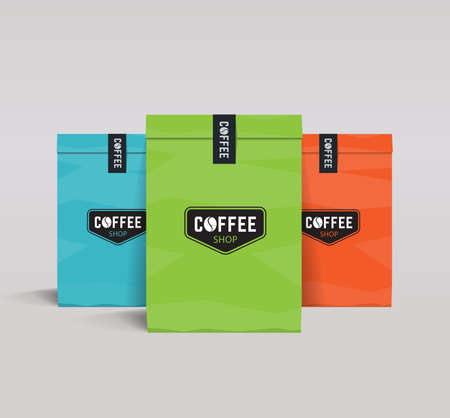 three color paper packaging mock up. coffee shop and restaurant.のイラスト素材