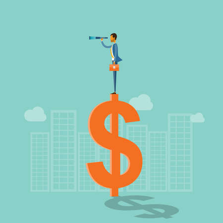 business vision concept and business man standing on moneyのイラスト素材