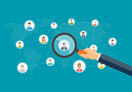flat business marketing research concept and people on social network connection for online business.のイラスト素材