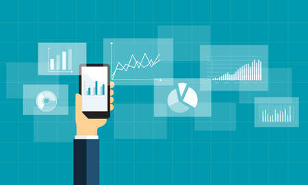 flat business analytics graph on mobile device and finance investment planning backgroundのイラスト素材