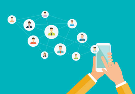 business social network on mobile concept and people business communication connection conceptのイラスト素材