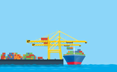 flat vector business shopping and logistics concept.international transport.with cargo shop in...