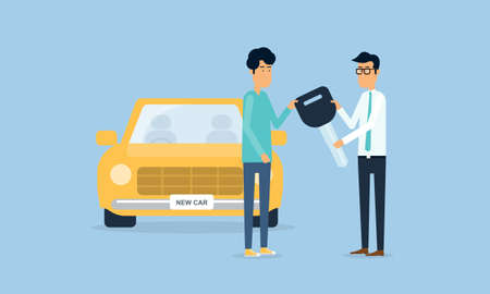 salesman and Deliver the car with flat cartoon characterのイラスト素材