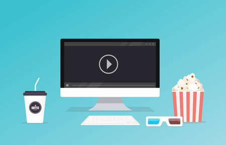 business video online  concept and home movie  with flat monitor displayのイラスト素材
