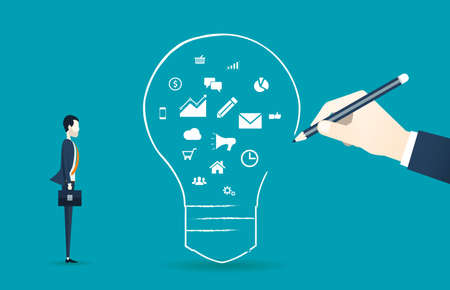 flat design concept for creative business thinking and business assignment ideaのイラスト素材