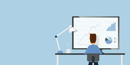 Flat businessman analyze finance and investment graph report monitor and business people working conceptのイラスト素材