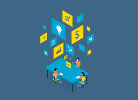 Vector business teamwork meeting and brainstorm and mobile application development and design process concept.のイラスト素材