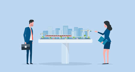 flat business real estate investment with group investor meeting conceptのイラスト素材