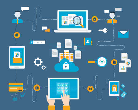 Flat business internet cyber security design concept and data security concept